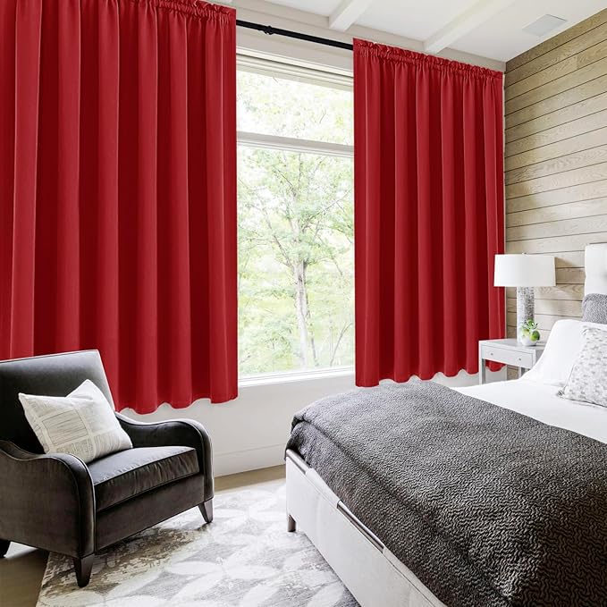 DWCN Blackout Curtains for Living Room Thermal Insulated, Energy Saving & Noise Reducing Bedroom Curtains, Red, W 70x L 63 Inch, Set of 2 Rod Pocket Curtain Panels - Image 2