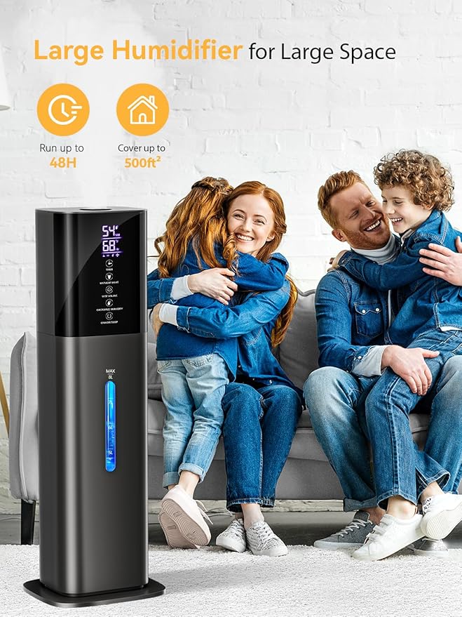 Humidifiers for Bedroom, 8L Quiet Humidifiers for Large Room with Timer, 360°Nozzle, 3 Speed Ultrasonic Cool Mist Humidifier with Humidistat for Baby, Customize humidity for Home Adults Plants - Image 3