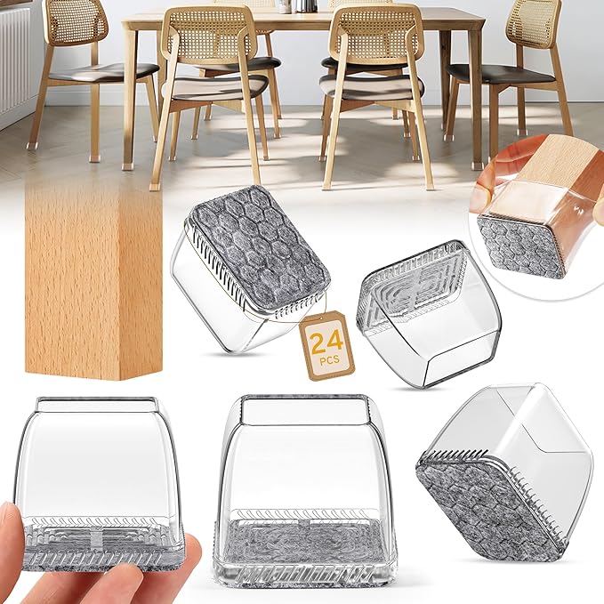 24PCS Rectangular Chair Leg Floor Protectors, Furniture Sliders, Non-Slip Felt Furniture Pads for Hardwood Floors, Silicone Cap Covers to Protect Floors,(Fit L :1.73-2.05", W: 1.34-1.65") by Indemo