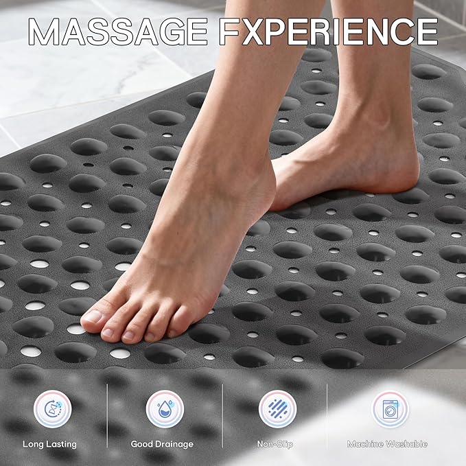 Anti-Slip Bathtub Shower mat, 39.3×15.7 inch（Approximately 100 × 40cm） Soft Oversized Machine Washable Non-Slip Bathtub mat with Drainage Holes, Bathroom Floor Suction Cup.（1-Opaque Black） - Image 5