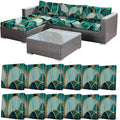 12Pcs Stretch Patio Cushion Cover, Art Deco Geometric Pattern Couch & Sofa Slipcovers for Patio Furniture Cushions Washable Reusable Couch Covers Replacement for All Season(Green, Cover Only) by CALBODE