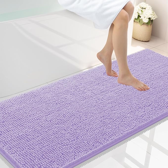 Smiry Luxury Chenille Bathroom Rugs 59x24, Extra Soft and Absorbent Shaggy Bath Mat, Machine Washable, Non-Slip Plush Carpet Runner for Tub, Shower, and Floor, Home Decor Accessories, Purple by Smiry