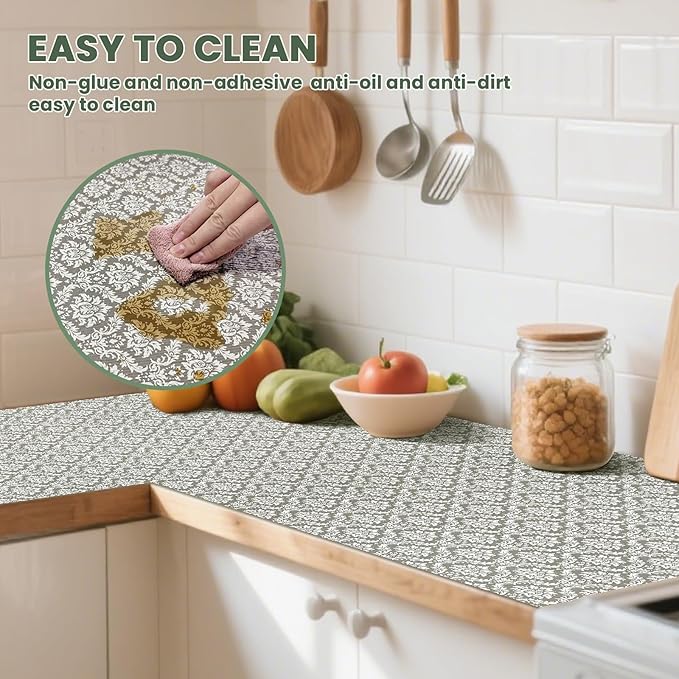 Drawer Liner and Shelf Liner for Kitchen Cabinet Liner Non-Adhesive Non-Slip Shelf Paper, Thick Strong Grip Waterproof Easy to Clean for Shelves, Cupboard, Desks, Baroque Pattern, 17.5 in x 20 FT - Image 6