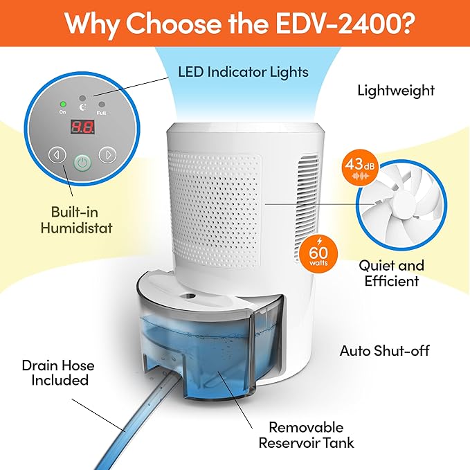 Eva-Dry EDV-2400 Compact and Powerful Dehumidifier | Eliminate Moisture | Energy Efficient | Quiet | Portable | Includes 3-Foot Drain Hose | Ideal for Home, Office, and RV - Image 4