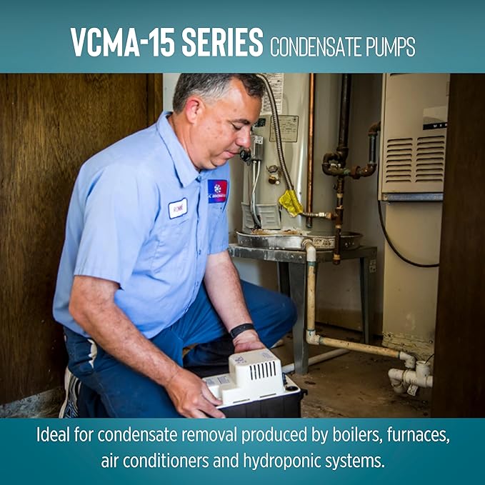 Little Giant VCMA-15ULS 115 Volt, 65 GPH, 1/50 HP Automatic Condensate Removal Pump for HVAC/Refrigeration Systems/Dehumidifiers with Overflow Detection Switch and 6-Foot Cord, White/Black, 554405 - Image 7