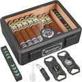 Cigar Humidor, Full Glass Top Cigar Box with Humidifier and Hygrometer, Drop-proof Crushproof Cigar Case, Cedar Wood Lining Storage Box with Divider for 20-25 Cigars (Black) by FANKAI