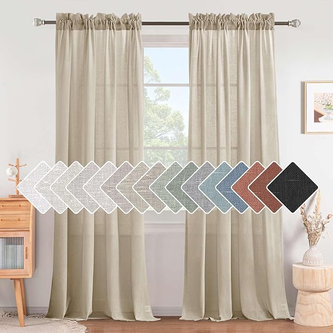 H.VERSAILTEX Linen Curtains Elegant Natural Linen Semi Sheer Curtains Energy Light Filtering Rod Pocket Window Treatments Panels for Living Room (Set of 2, Castle Wall, 52 inch W X 108 inch L) by HVERSAILTEX