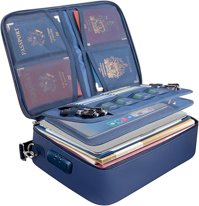 BALEINE Fireproof Document Box with Lock, Portable Fireproof Document Bag Waterproof Fire Proof File Boxes for Documents, File Organizer Box for Important Paperwork (Blue, 15''x11''x4'') by BALEINE