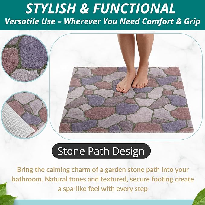 Square Shower Mat - Non Slip Shower Mats for Inside Shower - Extra Large 31x31 Shower Floor Mat Non Slip - Square Bath Mat for Shower - Secure Anti Slip Loofah Shower Bath Mat (31x31 Stone Path) - Image 5