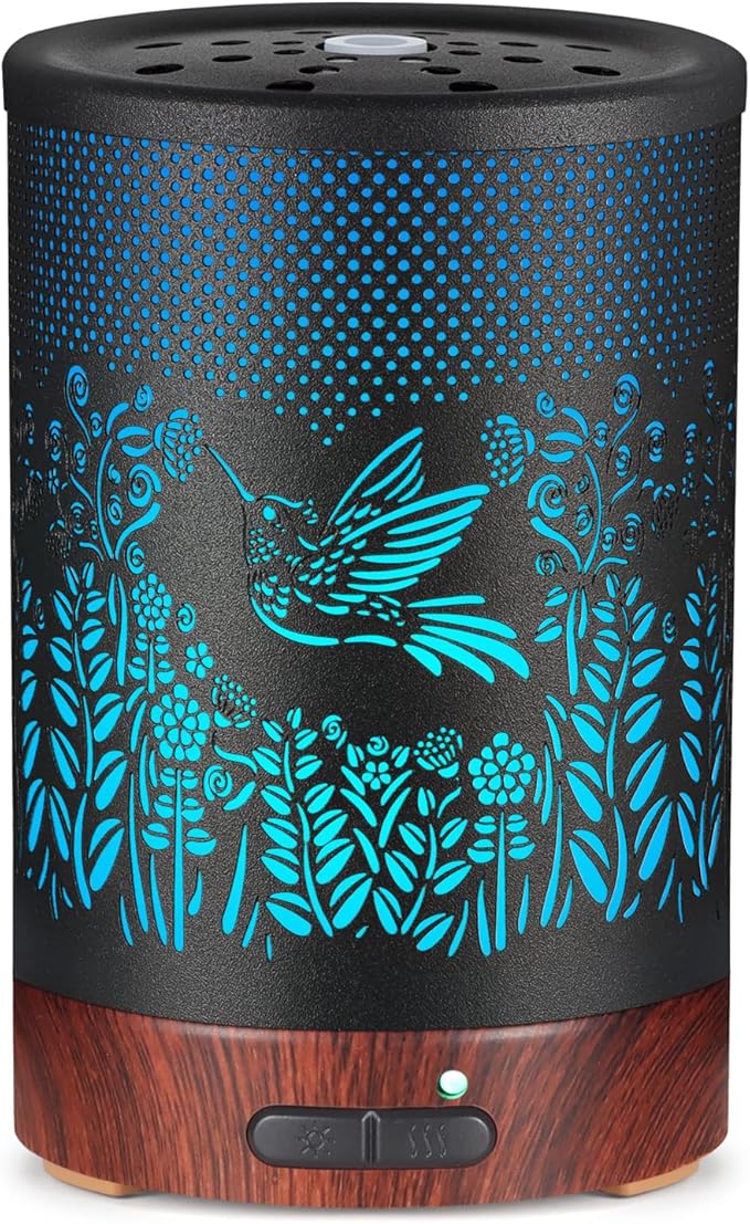 Metal Essential Oils Diffuser 150ML Aromatherapy Diffuser Cool Mist Humidifier with 7 Colors Lights Waterless Auto Off Air Diffusers as Gifts for Moms Women Girls (D-Hummingbird) by Kobodon