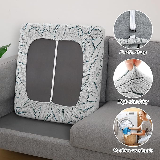 Fuloon Seat Cushion Covers, Stretch Couch Slipcovers Sofa Cushion Protective Solid Chair Slipcovers Washable Suitable for Armchair Loveseat Sofa 2 PC Blue - Image 4