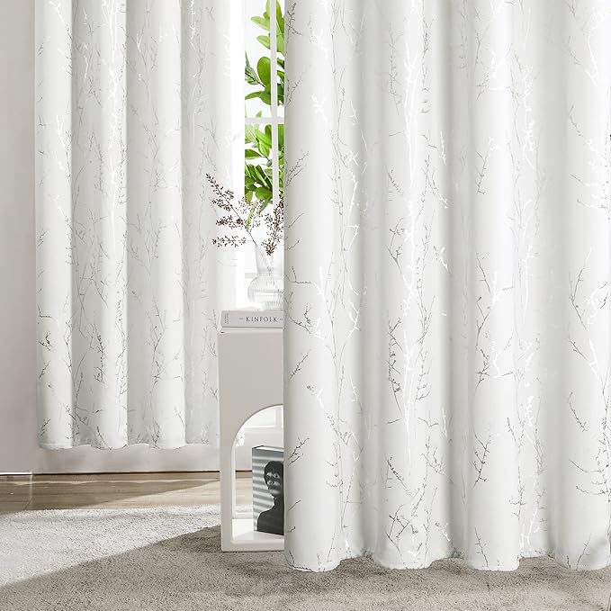 Deconovo White Curtains 72 Inches Long, Room Darkening Curtain, Thermal Insulated Soundproof Drapes, Silver Print, Grommet Top, Light Blocking Window Panels for Living Room Bedroom Nursery, Set of 2 - Image 3