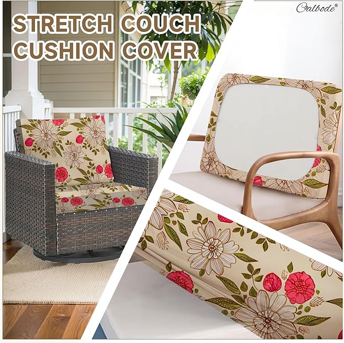 8Pcs Stretch Patio Cushion Cover, Floral Couch & Sofa Slipcovers for Patio Furniture Cushions Washable Reusable Couch Covers Replacement for All-Season (Rosy Pink Floral,Cover Only) - Image 5
