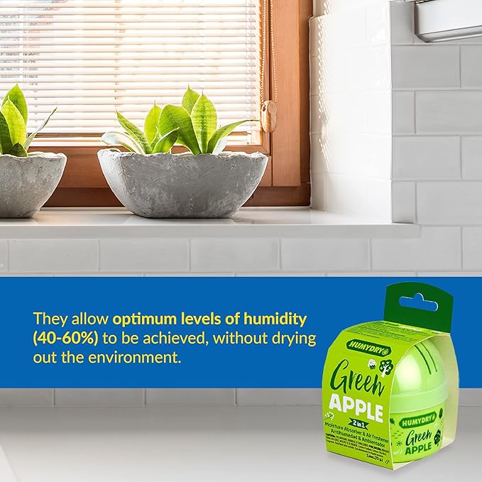 HUMYDRY Moisture Absorber Device, Mini Pack of 12 of 2.6oz, Small Space Dehumidifier and Air Freshener with Green Apple Scent, Non Electric Humidity Absorber for Closet Bedroom and Compact Areas - Image 3