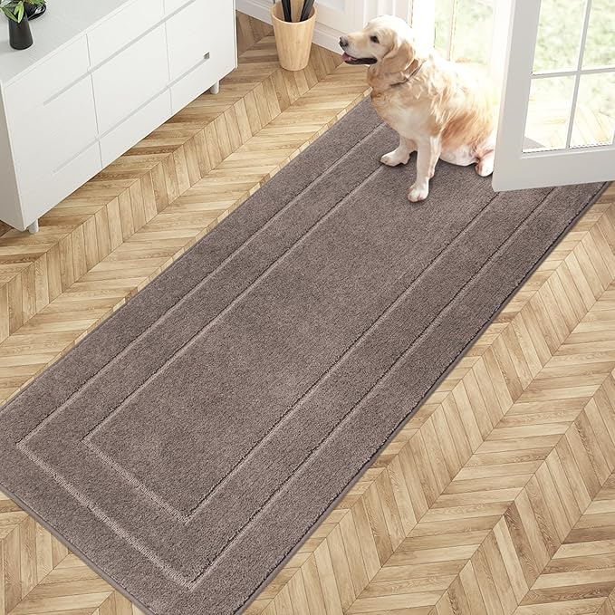 PURRUGS Dirt Trapping Door Mat 32" x 70", Non-Slip/Skid Machine Washable Entryway Rug, Dog Doormat, Super Absorbent Welcome Mat for Muddy Wet Shoes and Paws, Grayish Brown by PURRUGS