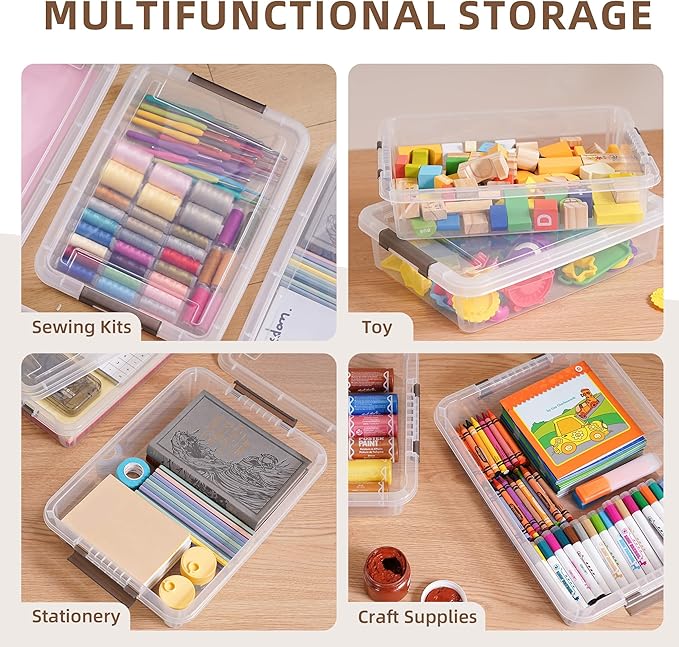 Citylife 10 PCS Plastic Storage Bins with Latching Lids Portable Project Case Clear File Box Stackable Storage Containers for Organizing A4 Paper, Photo, Document, Scrapbook - Image 7