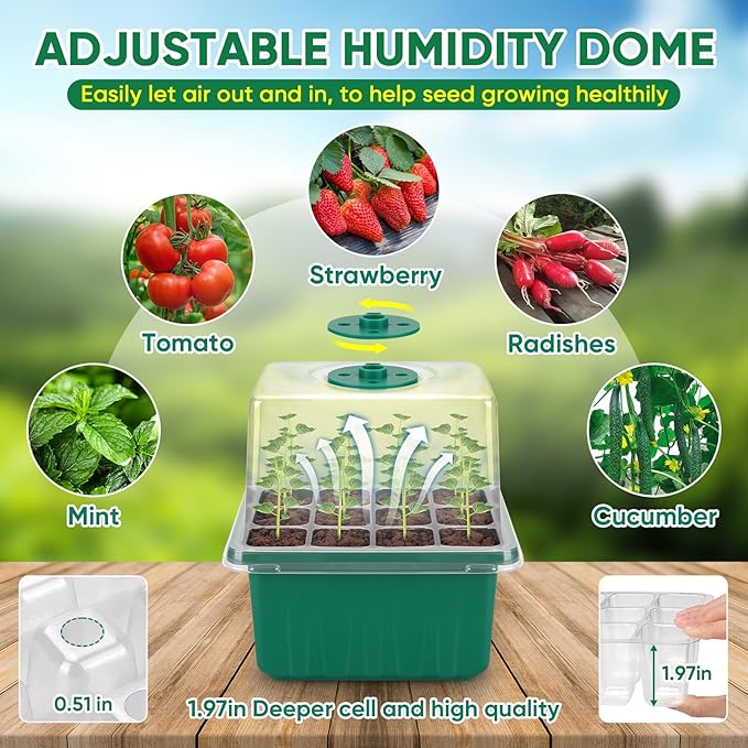 BlumWay Self-Watering Seed Starter Tray Kit with Grow Light and Humidity Dome,3 Color Growing Light,5-Pack 60-Cell Plant Seedling Tray,Reusable Plastic Germination Trays,Timed Light Plant Starter Set - Image 8