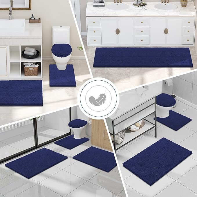 Smiry Luxury Chenille Bathroom Rugs 24x16, Extra Soft and Absorbent Shaggy Bath Mat, Machine Washable, Non-Slip Plush Carpet Runner for Tub, Shower, and Floor, Home Decor Accessories, Deep Blue - Image 7