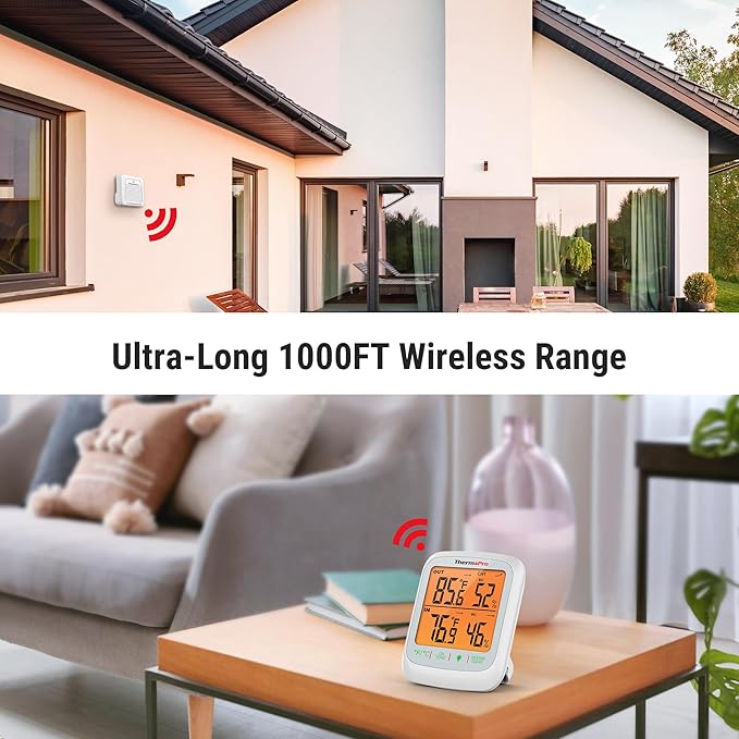 ThermoPro TP260B Indoor Outdoor Thermometer Wireless 1000ft/300m Range, Pro Accuracy Digital Hygrometer Humidity Meter with Remote Temperature Sensor, Inside Outside Thermometer for Home Patio Room - Image 2
