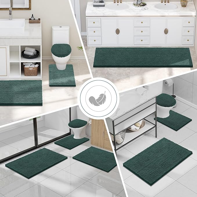 Smiry Luxury Chenille Bathroom Rugs 59x35, Extra Soft and Absorbent Shaggy Bath Mat, Machine Washable, Non-Slip Plush Carpet Runner for Tub, Shower, and Floor, Home Decor Accessories, Green - Image 7