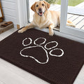 OLANLY Dog Door Mat for Muddy Paws 36x24, Paw Print Design, Absorbs Moisture and Dirt, Absorbent Non-Slip Washable Doormat, Quick Dry Chenille Mud Mat for Dogs, Entry Indoor Entryway Carpet, Brown by OLANLY