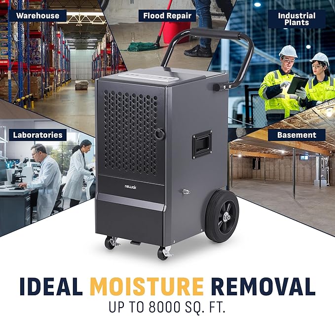 NewAir 160-Pint Commercial Dehumidifier with Pump | Heavy-Duty Industrial Dehumidifier with Drain Hose | For Basements, Water Damage Repair and Large Space Humidity Control - Image 3