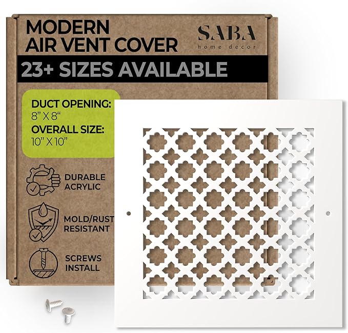 SABA Home Decor Air Vent Cover Grille - Acrylic Plexiglass 8" x 8" Duct Opening, 10" x 10" Overall White Finish Decorative Covers for Walls & Ceilings NOT for Floor USE, Venetian by SABAHomeDecor