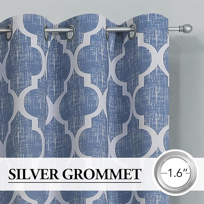 Beauoop 100% Blackout Curtains 96 Inches Long 2 Panels for Bedroom Living Room Blue Moroccan Geo Room Darkening Thermal Insulated Soundproof Grommet Top Window Treatments Drapes, 50x96 Set of 2 - Image 2