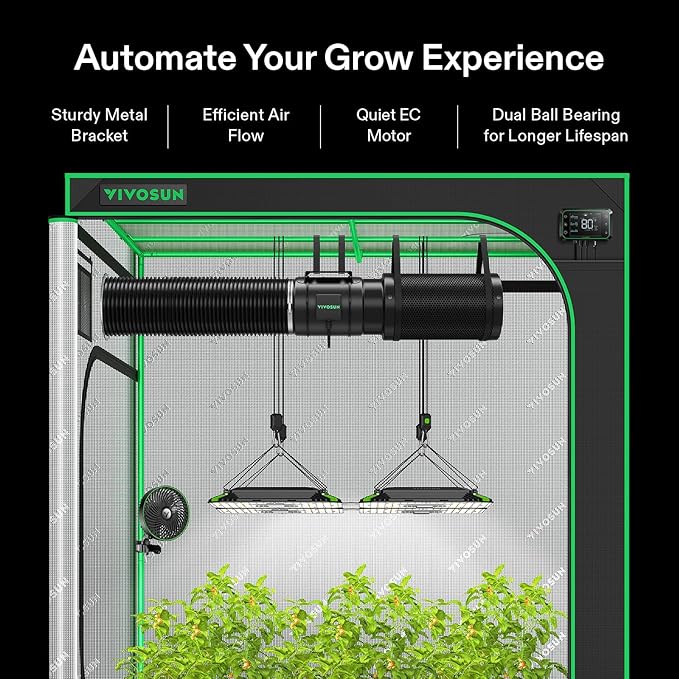 VIVOSUN Smart Air Filtration PRO G8 Kit 8", AeroZesh G8 Inline Duct Fan w/GrowHub E42A Temp. Humidity WiFi-Controller, Carbon Filter & Ducting, Cooling & Ventilation System for Grow Tent, Hydroponics - Image 2
