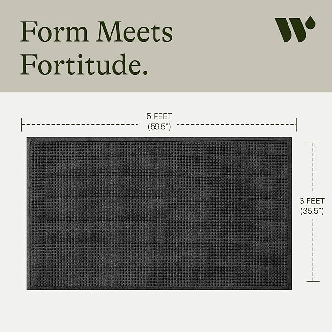 WaterHog Squares Front Door Mat Indoor Outdoor Entrance, Absorbent All-Weather Doormat with Non-Slip Rubber Backing, Dirt & Moisture Trapper, Low Profile, Easy Clean, Made in USA, 35.5"x59.5" Charcoal - Image 3