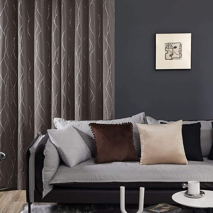 Deconovo Blackout Curtains, Thermal Insulated Soundproof Grommet Drapes, Wave Dots Silver Print, 52 x 63 Inch, Set of 2, Machine Washable Window Panel for Kitchen Bedroom Living Room Nursery, Taupe - Image 3