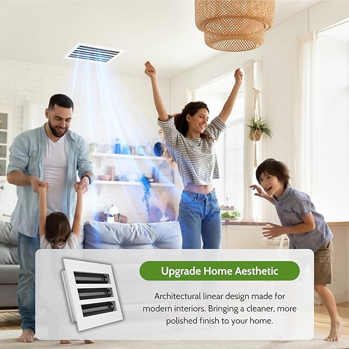 Modern Air Vent Cover 12x6 (Duct Opening) – Aluminum Linear Slot Diffuser, Decorative White HVAC Register with Slim Design for Wall & Ceiling, Quiet & Adjustable Airflow - Image 2