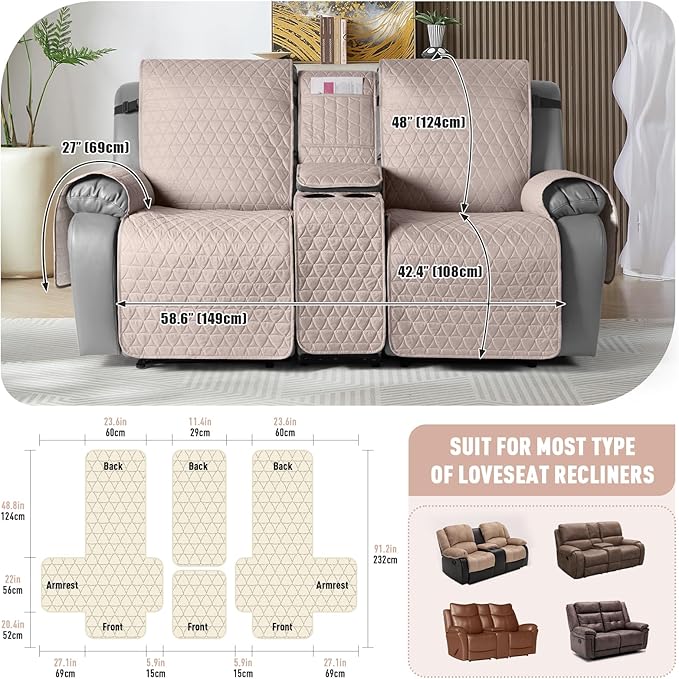 TAOCOCO 100% Waterproof Loveseat Recliner Couch Sofa Covers with Console,Double Reclining Couch Cover Non-Slip Sofa Slipcovers Washable,Furniture Protector Covers for Kids,Pets(2 Seater,Pink) - Image 3