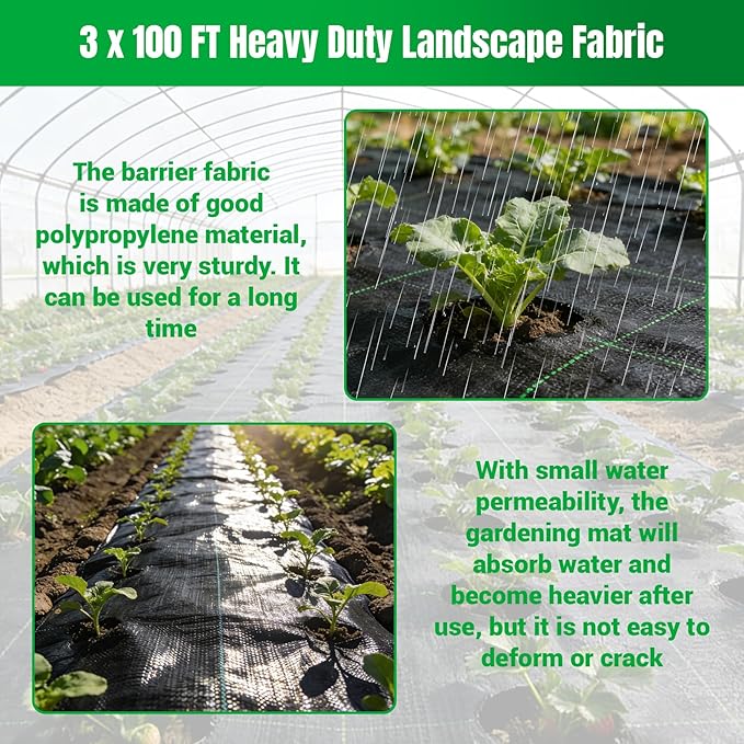Weed Barrier Fabric Planting Cover - 3 x 100 FT Heavy Duty Landscape Fabric Ground Cover Block for Outdoor Planting - Image 6
