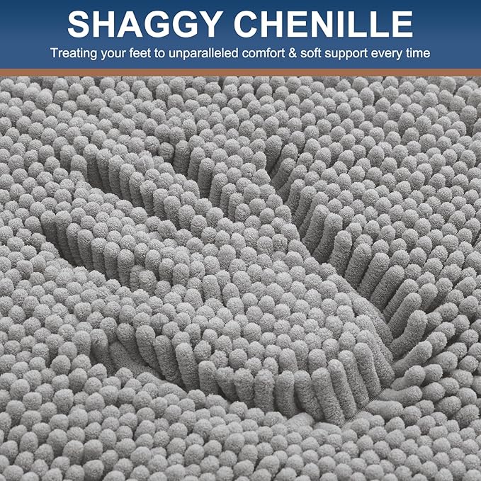Smiry Luxury Chenille Bathroom Rugs 36x24, Extra Soft and Absorbent Shaggy Bath Mat, Machine Washable, Non-Slip Plush Carpet Runner for Tub, Shower, and Floor, Home Decor Accessories, Light Grey - Image 4