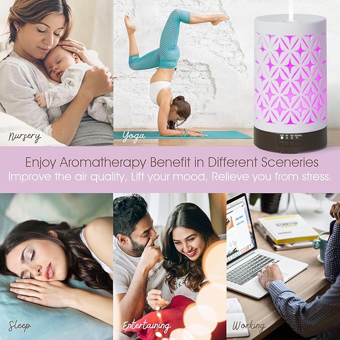 Earnest Living Essential Oil Diffuser for Home White Ceramic 100ml Aromatherapy Diffuser with 4 Timers 7 Night Lights and Auto Off Function (no Beep!) for Essential Oils Version 2 - Image 6
