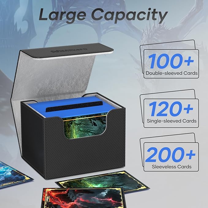 Mlikero Card Deck Box, Commander Deck Box Holds 100+ Double-Sleeved Cards with 4 Dividers, Leather Magnetic Closure Card Box Fit for MTG, TCG (Black) - Image 2