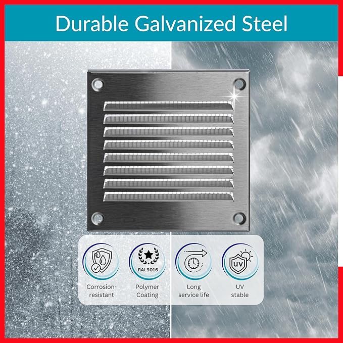 2x2 Vent Cover (Duct Opening) - HVAC Return Air Grille for Wall and Ceiling - Stainless Steel AC Vent Cover with Mesh - Rectangular Ventilation Register - Overall Size: 3.94" W x 3.94" H - Image 3