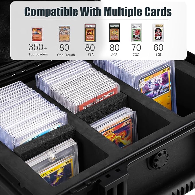 QINGUANG Graded Card Storage Box 3 Rows,Trading Card Case with 6 Foam Dividers, Waterproof PSA Slab Case for PSA/CSG/CGC/BGS Top Loaders Sports Cards - Image 4