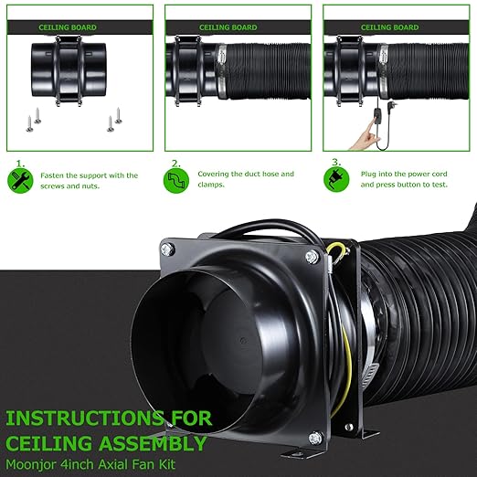 4inch Axial Fan Kit, Exhaust Extractor Blower Ventilation Fan with Button Switch, Dryer Hose for Grow Tent, HVAC, 3D Printer - Image 3
