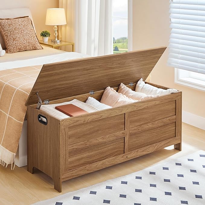 Storage Chest, 47.2” Large Toy Chest, Entryway Storage Trunk, Storage Bench with Safety Hinge, Entrance Bench for Living Room, Entrance, Bedroom, Honey Brown SCOR48901 - Image 8