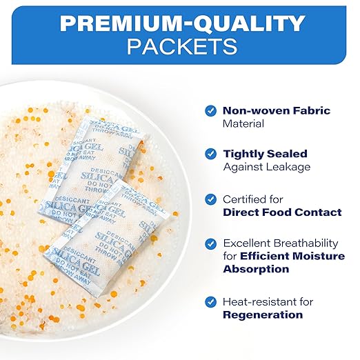 LotFancy Silica Gel Packets, 10 Gram 30 Packs Rechargeable Desiccant Dehumidifier, Indicating (Orange to Dark Green), Moisture Absorbing Bag for Clothes Shoes Ammo Storage - Image 6