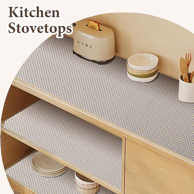 Drawer and Shelf Liner for Kitchen Cabinet: 12 in X 10 Ft Non Slip Waterproof Shelf Paper Non Adhesive Refrigerator Liners Light Gray Easy Liners for Bathroom - Image 5