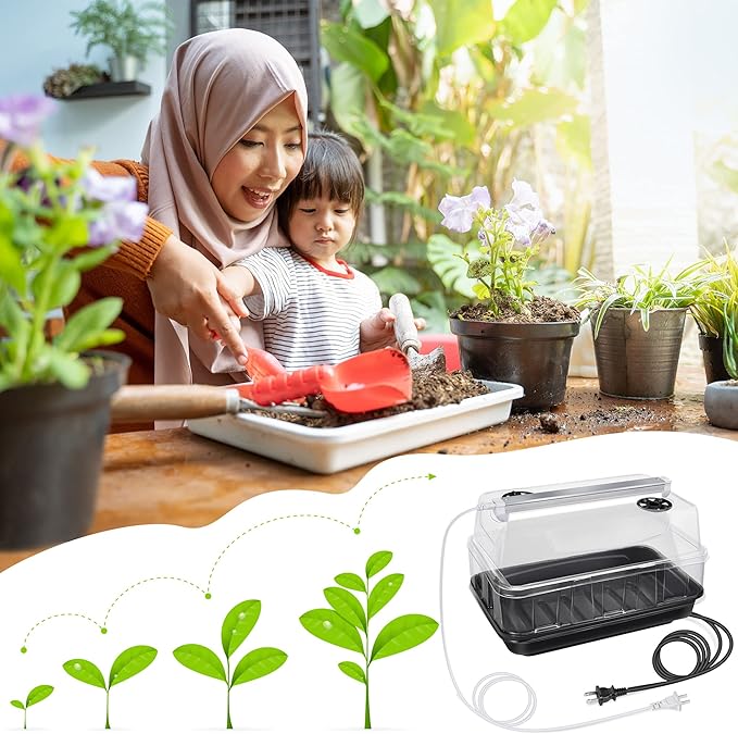 Saillong Seed Starter Tray with T8 Grow Light, Seedling Heat Tray with 15'' x 8.2'' Adjustable Height Humidity Domes, Plant Germination Propagation Kit for Planting Seeds, Mini Greenhouse Indoor - Image 8