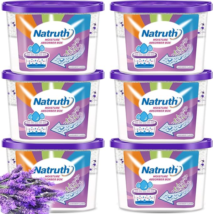 NATRUTH Moisture Absorbers With Lavender Scent,12.5OZ*6-Pack Portable Closet Dehumidifier, Odor Eliminator Absorber Bucket,Humidity Absorber,Cleaner Air Dehumidifier for Closet,Bathrooms, Kitchen by HOME