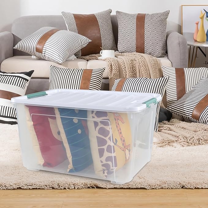 80 L Large Plastic Storage Bins with Lids, 4 Pack Wheeled Clear Storage tote with Latch Handle - Image 5