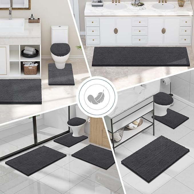 Smiry Luxury Chenille Bathroom Rugs 36x24, Extra Soft and Absorbent Shaggy Bath Mat, Machine Washable, Non-Slip Plush Carpet Runner for Tub, Shower, and Floor, Home Decor Accessories, Charcoal Grey - Image 7