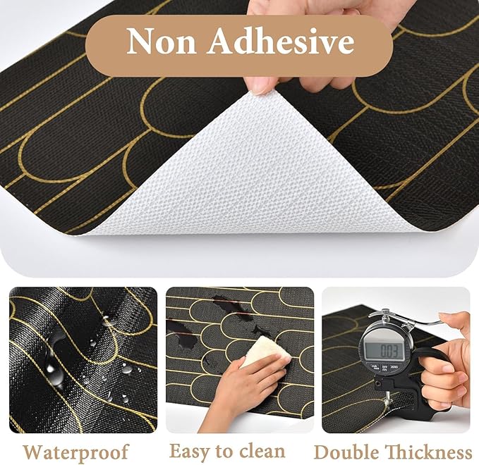 Shelf Liners for Kitchen Cabinets Drawer Liner 23.6in x 20FT Non Adhesive Black Gold Line Thickened Refrigerator Shelf Liner Paper Strong Easy to Clean for Tool Box with Knife and Tape Measure - Image 4