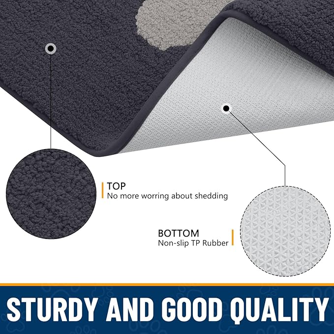Smiry Dog Door Mat for Muddy Paws, Absorbs Moisture and Dirt, Low-Profile Entryway Mat with Non-Slip Backing, Entry Indoor Outdoor Doormat for Inside Floor (36x24 Inches, Dark Grey, Paw) - Image 6