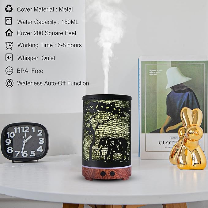 Essential Oils Diffuser,Aromatherapy Diffuser,Birthday Gifts for Women Mom Grandma,Metal Cool Mist Humidifier with 7 Colors Lights Waterless Auto Off Air Diffusers（Elephant） - Image 3
